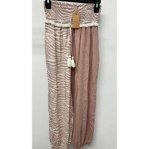 Surf Gypsy Zebra Print Mauve Harem Beach Pants Smocked Waist Tassel Medium